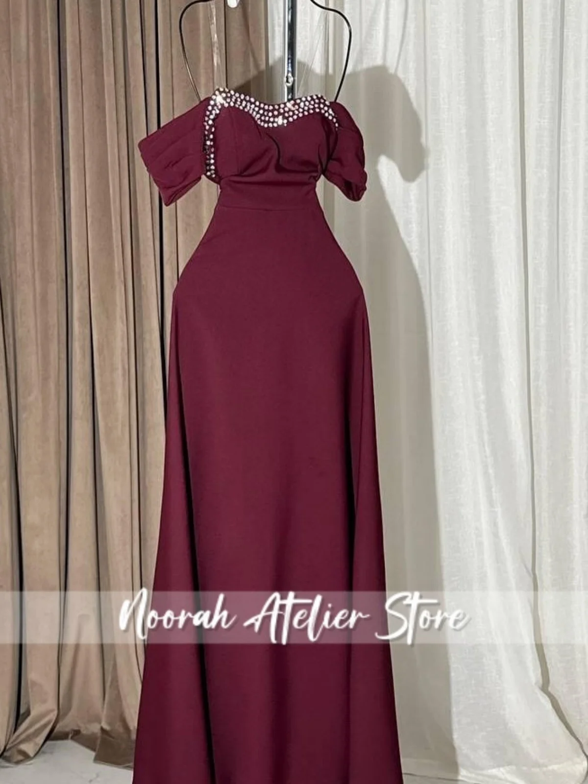 Elegant Brown Off Shoulder Saudi Arabia Beads luxurious Evening Dress 2025 wedding dress فساتين سهرة Prom Long Dress Customized