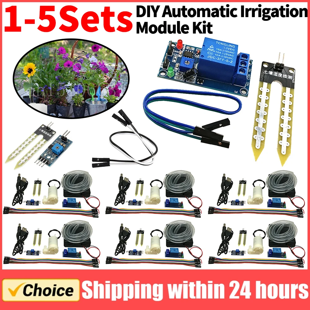 1-5Set Automatic Irrigation Module DIY Kit Automatic Watering Kit Soil Moisture Sensor Mini Water Pump 50cm Hose for Arduino