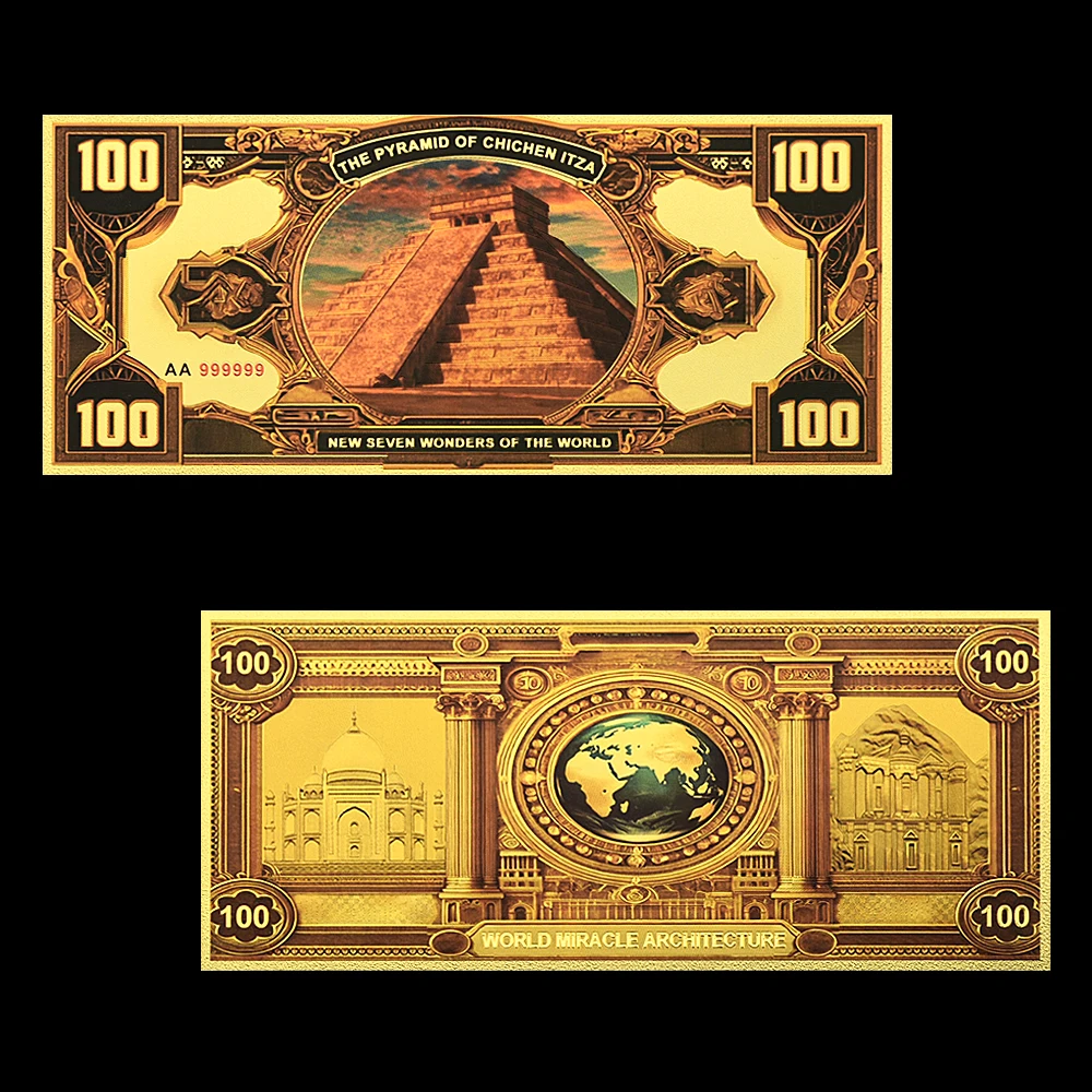 سبع عجائب العالم أوراق نقدية من رقائق الذهب ، تاج محال الكولوسيوم إيتزا بيترا بيتشو هدية نقود بلاستيكية ماتشو ، دولار