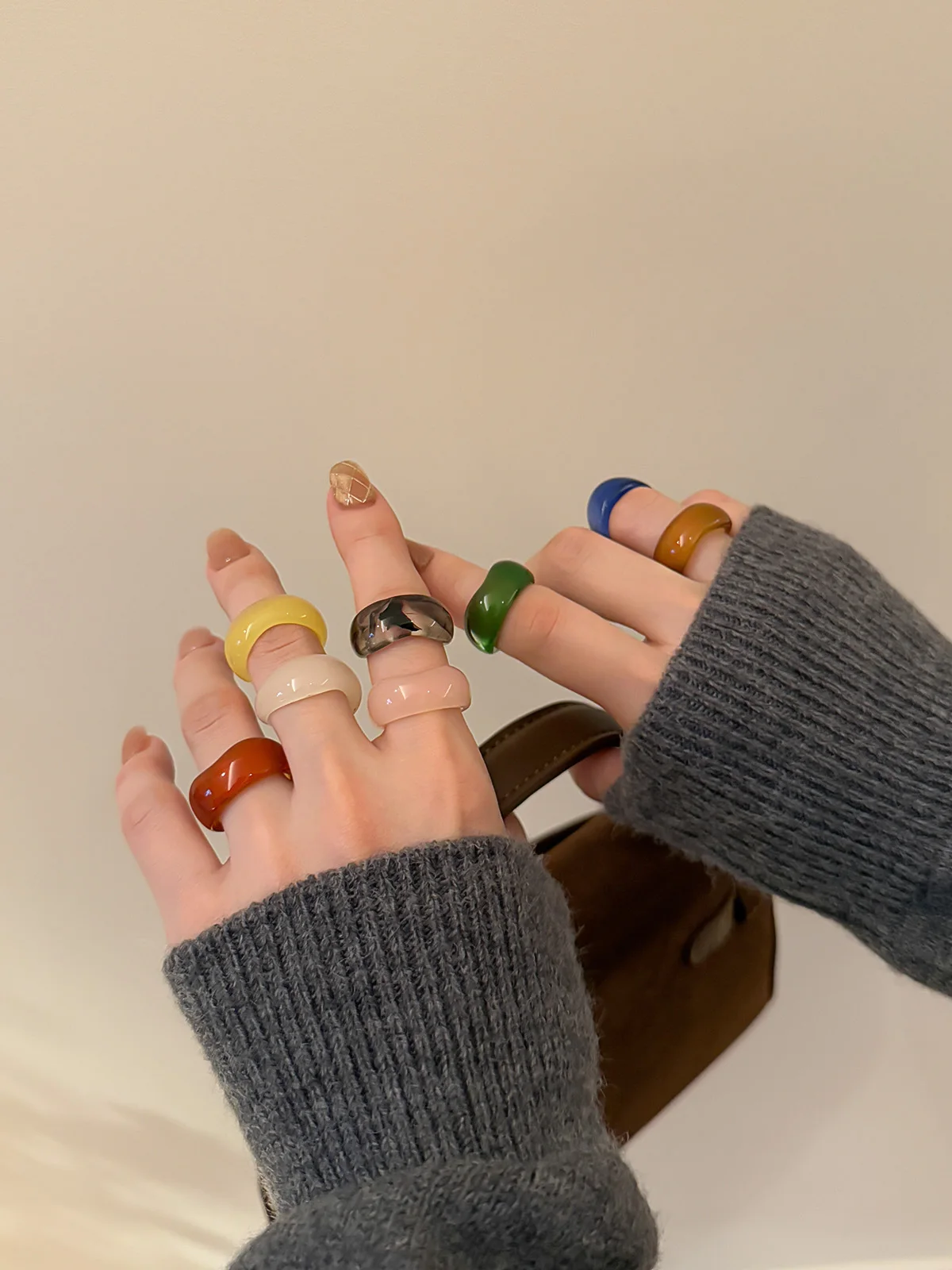 Dopamine Resin  Ring Women's Fashion Jewelry Neutral Style Trendy Design Spring Summer New Arrival Hand Accessory