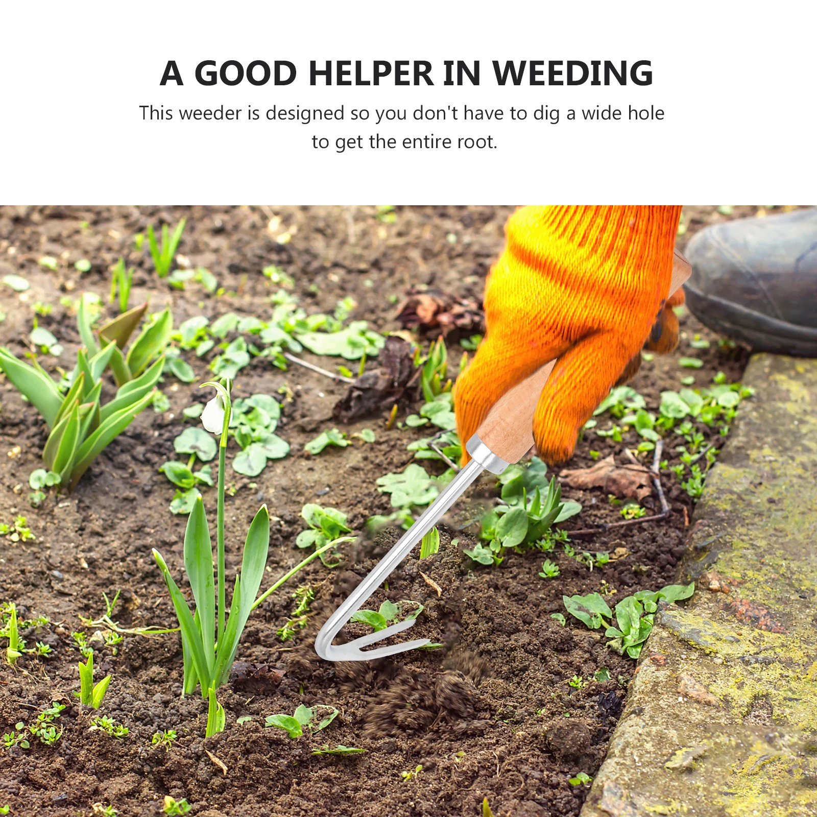 

1Pcs Manual Weeder Garden Fork Weeding Tool Long Handle Metal Extractor Root Removing Fork Shovel for Grass Clumps Lawn Weeding