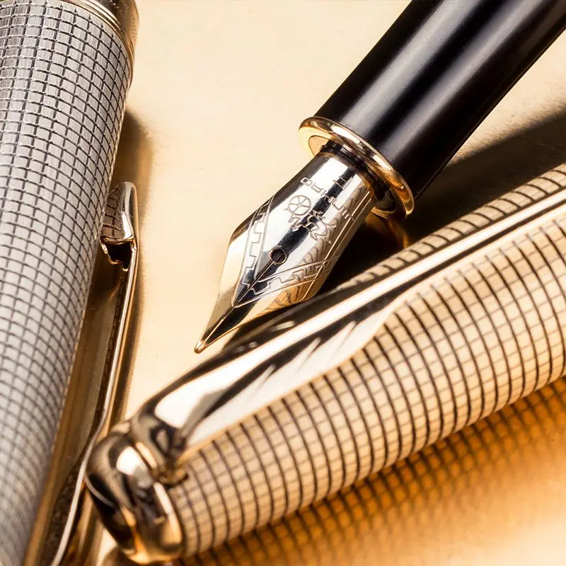 

Jinhao 75 Metal Silver / Gold Grid Fountain Pen F 0.5mm Nib Writing Ink Pens Stationery Business Office School Supplies