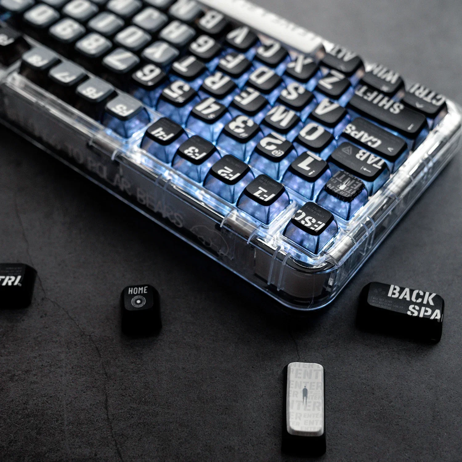 Black word transparent keycap PBT double leather milk keycap hot sublimation ASA keycap