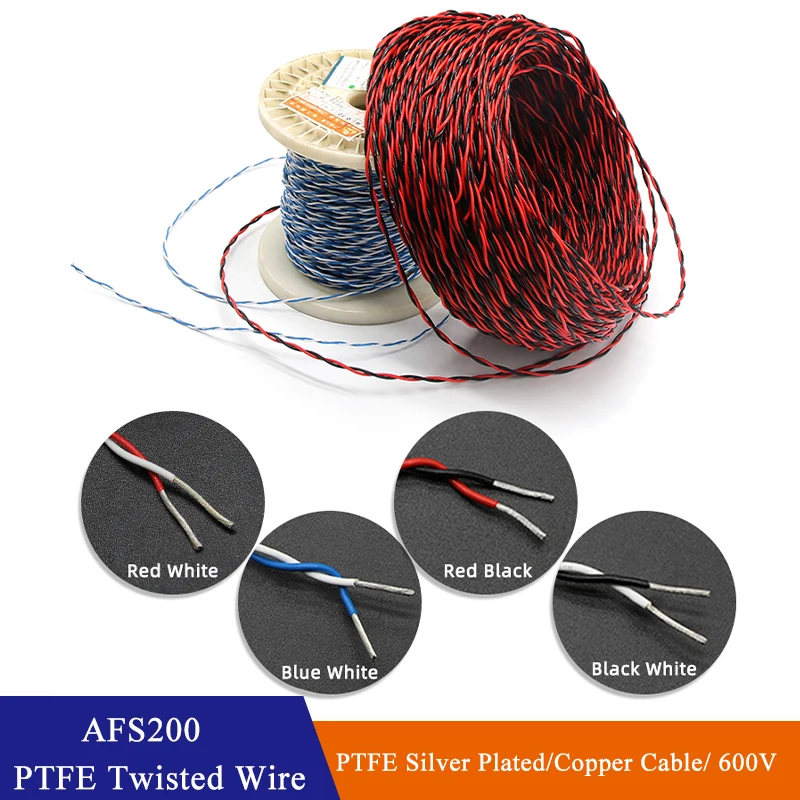 

2M/5M/10M 2pins PTFE Wire 26/25/24/22/20/18/17/15/13AWG DIY FEP High Temperature Twised Pair Electronic Signal Copper Cable