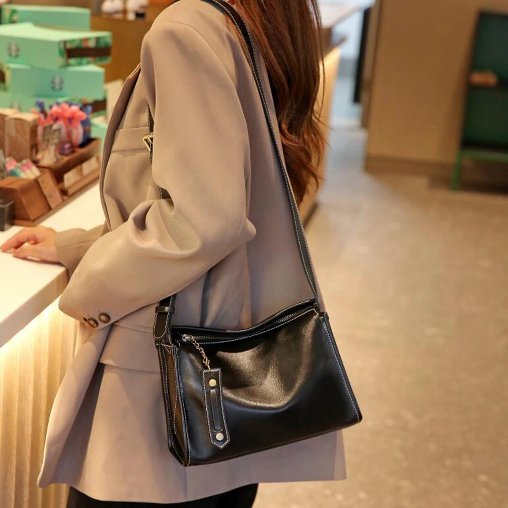 Women Genuine Leather Handbag for Woman Casual Big Oil Wax Lady Natural Cowhide Shoulder Bag Multi Pocket Laptop Tote Sac Bolso