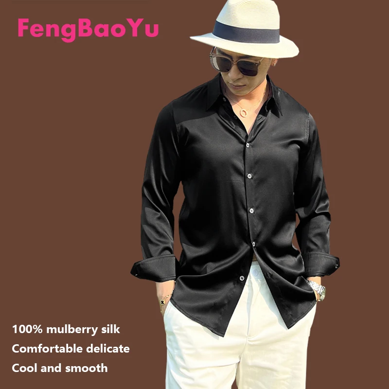 

Natural Mulberry Silk Men's Long-sleeved Luxurious High-end Casual Silk Shirt with Light and Lustrous Texture and Cool Feeling
