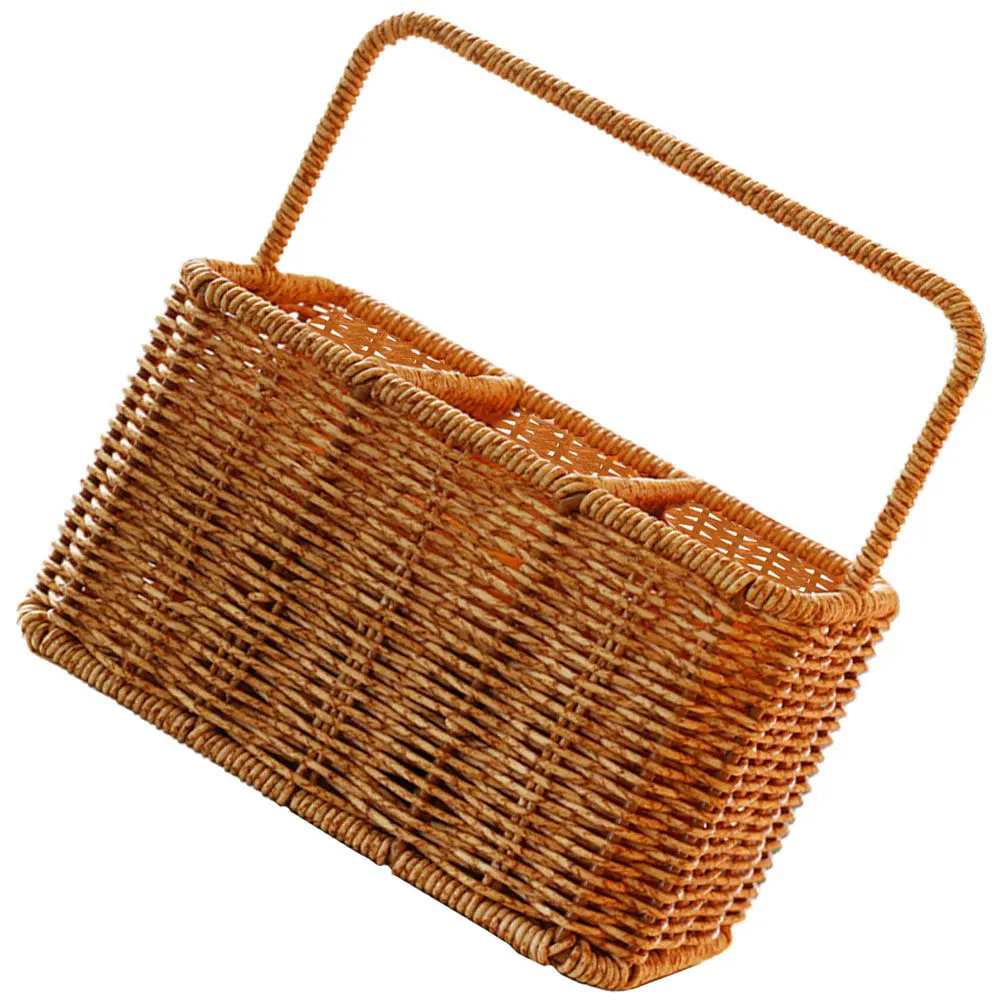 

Woven Cutlery Organizer Basket for Kitchen Dining Room Tabletop Silverware Holder Portable Compact Utensil Storage Basket Woven