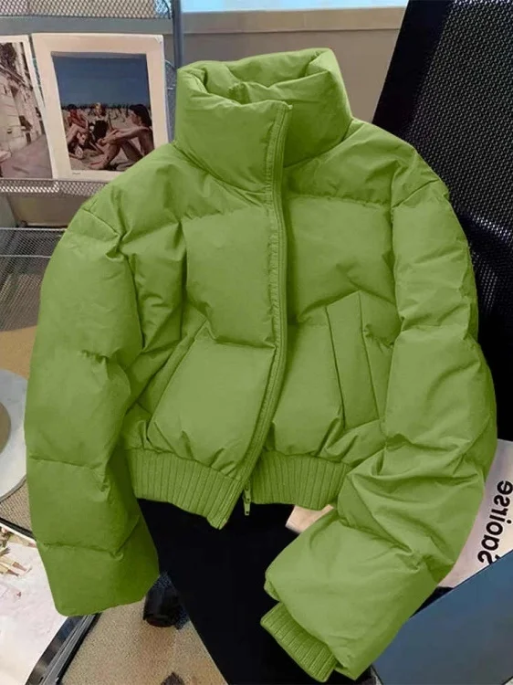 Korean Sle een ort Thiened Cotton Jaet Women's Autumn Winter plus Size Stand Collar Bread Large Size Cotton Coat Ou...