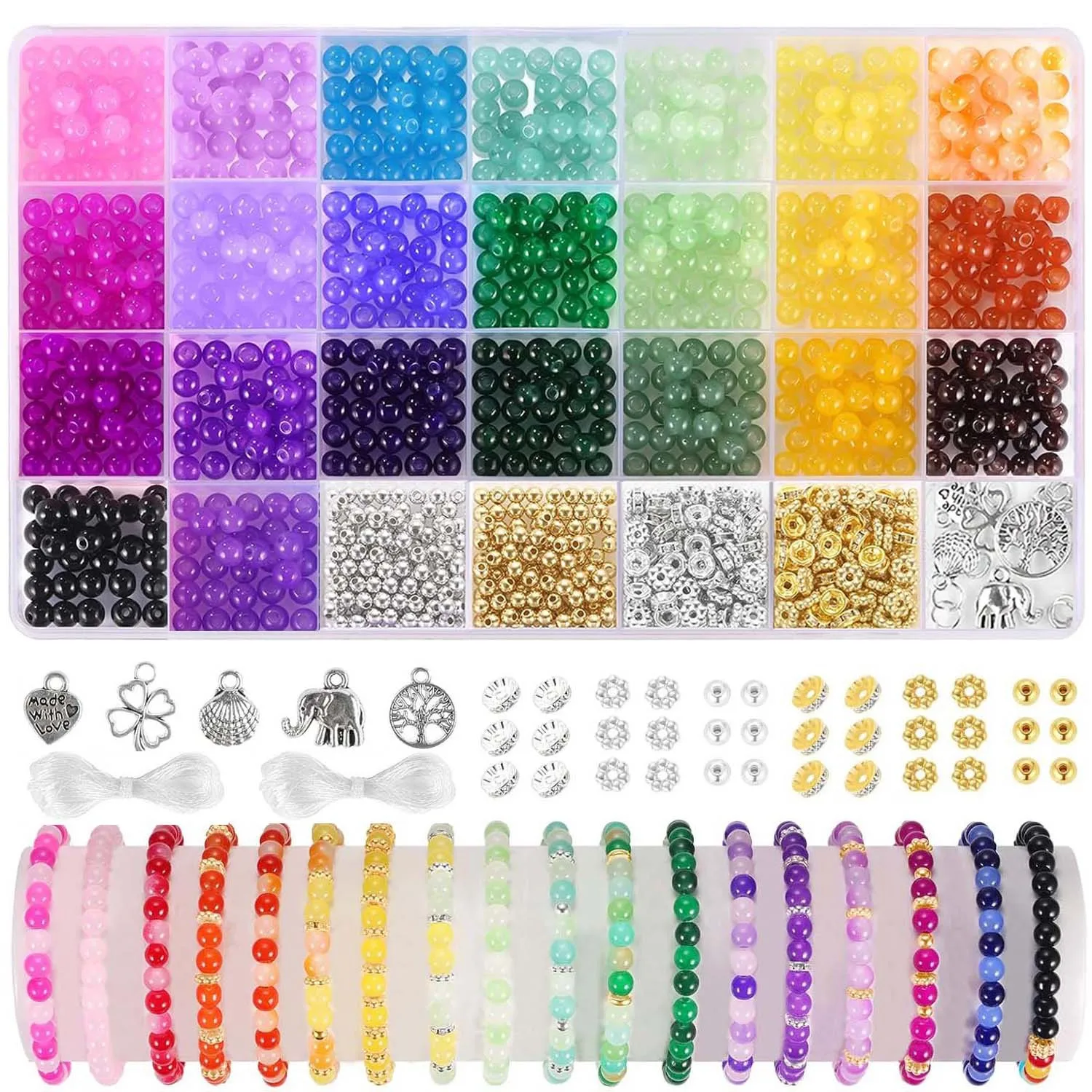 1105pcs Glass Bead Jewelry Making Kit, DIY Handmade Accessories, Round Bead Friendship Bracelet, Handmade Gifts for Jewelry Begi