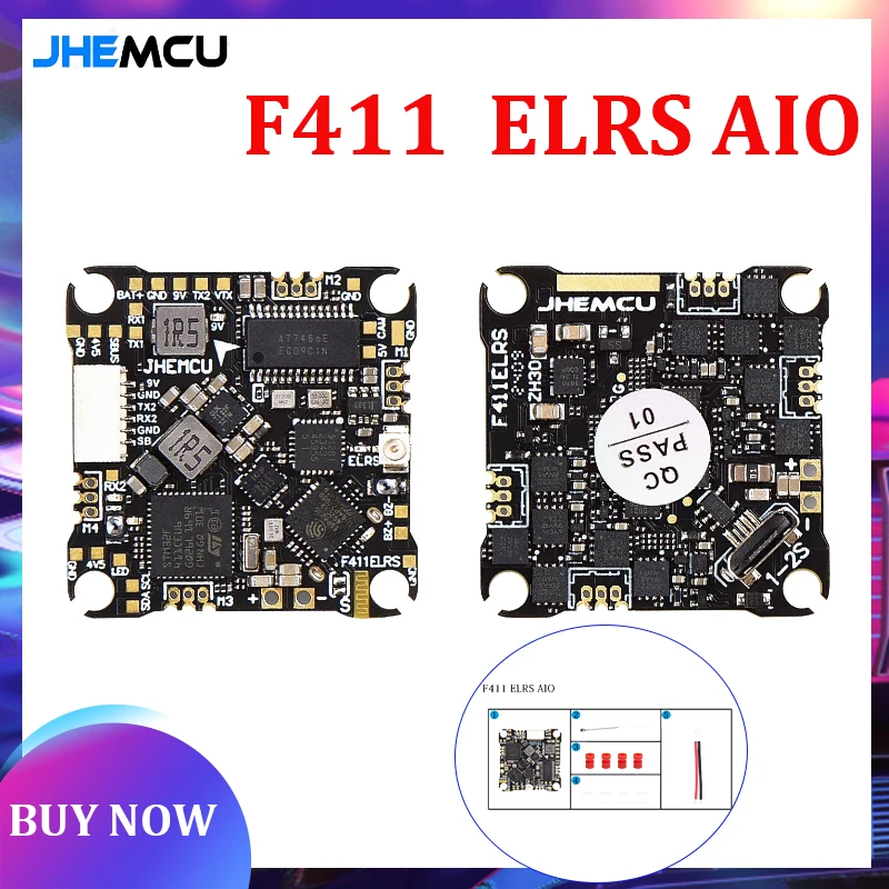 

JHEMCU F411ELRS AIO Flight Controller ICM42688-P OSD BLHELI_S 1-2S 12A 4in1 ESC ELRS 2.4G M3,25.5X25.5mm for RC FPV Drone