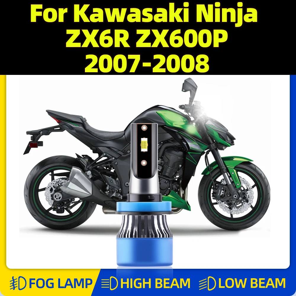 

10000LM Motorcycle LED Headlight Bulb 60W 12V Moto Lamp 6000K White Plug And Play For Kawasaki Ninja ZX6R ZX600P 2007 2008