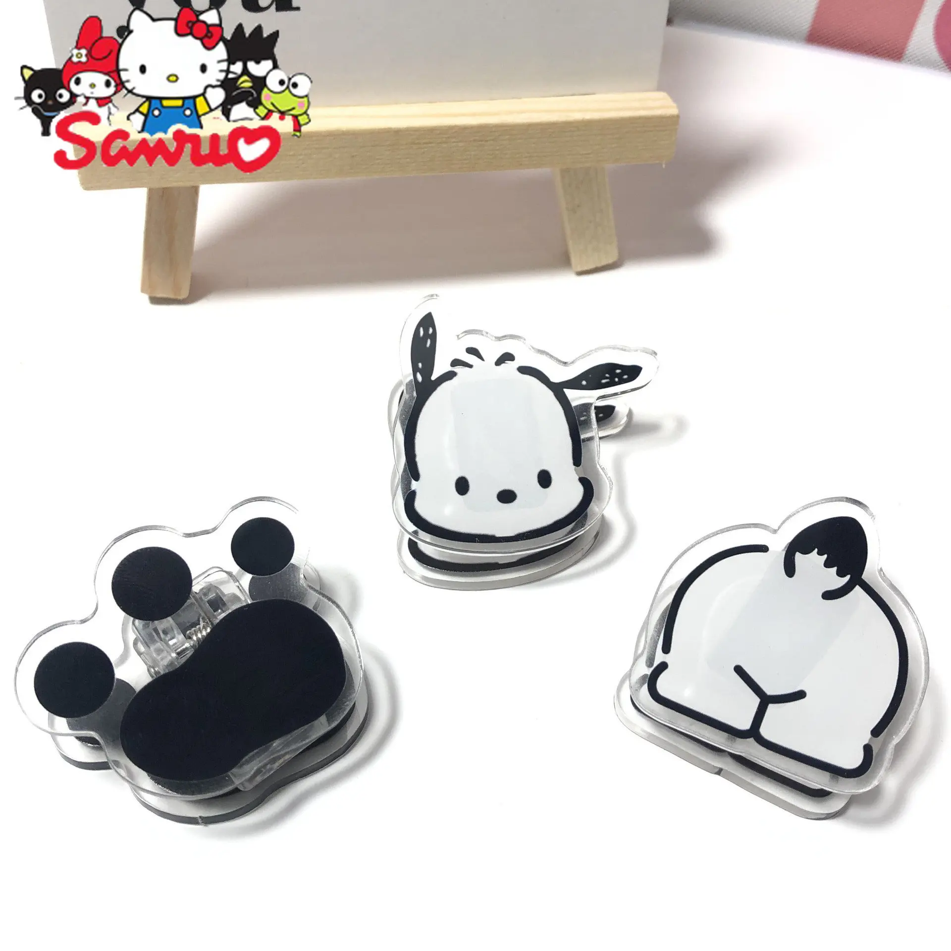 Sanrio Pochacco Double-sided Clip Sticky Note PP Clip Ins Multifunctional Paper Folder for Teenage Stationery Holder Girls Gift