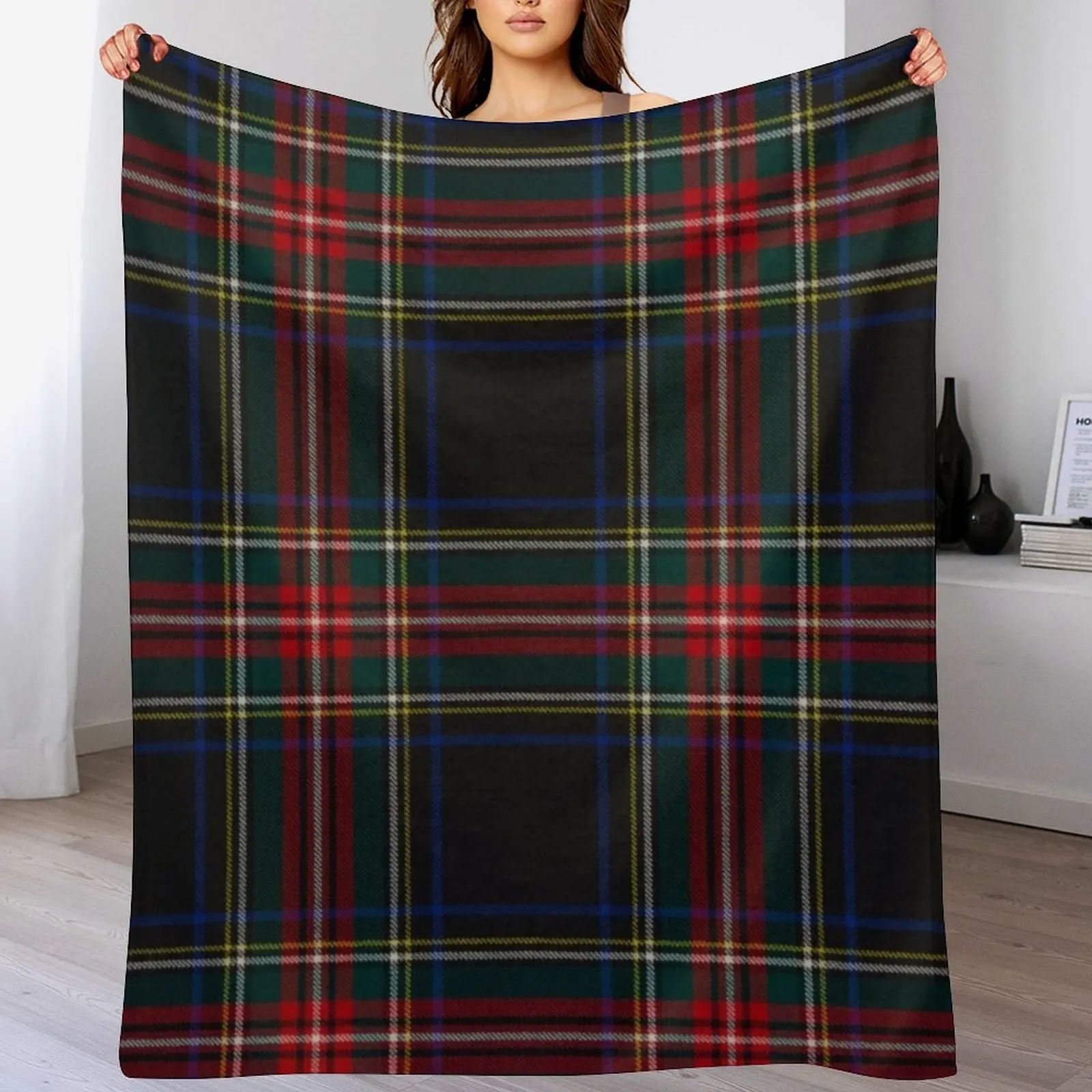 Stewart Black Scottish Tartan Throw Blanket Breathable Lightweight Blanket for Adults Kids