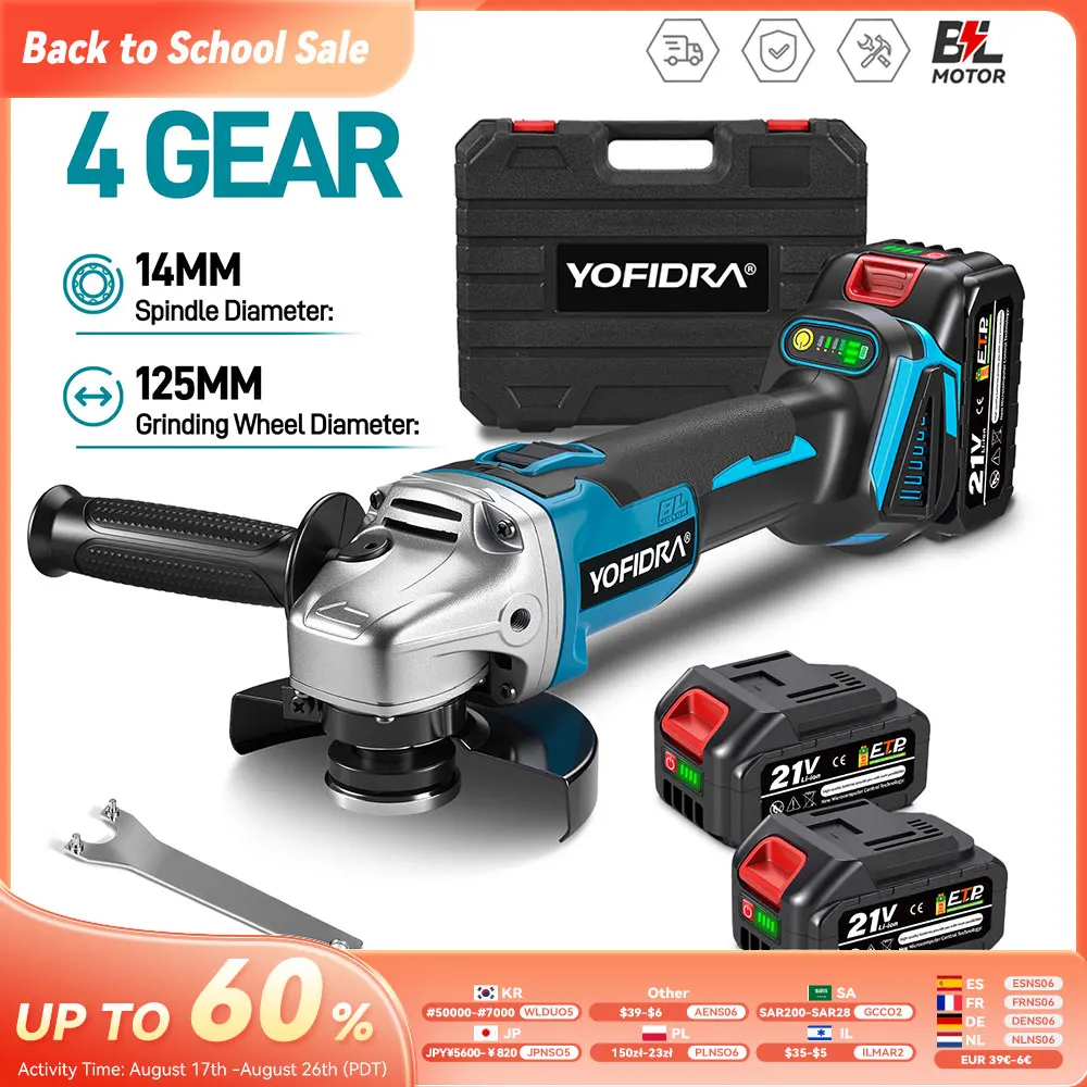 YOFIDRA 125mm M14 Bürstenloser Winkelschleifer Schneidemaschine Kabelloser Elektrischer Winkelschleifer Elektrowerkzeug für Makita 21V Akku