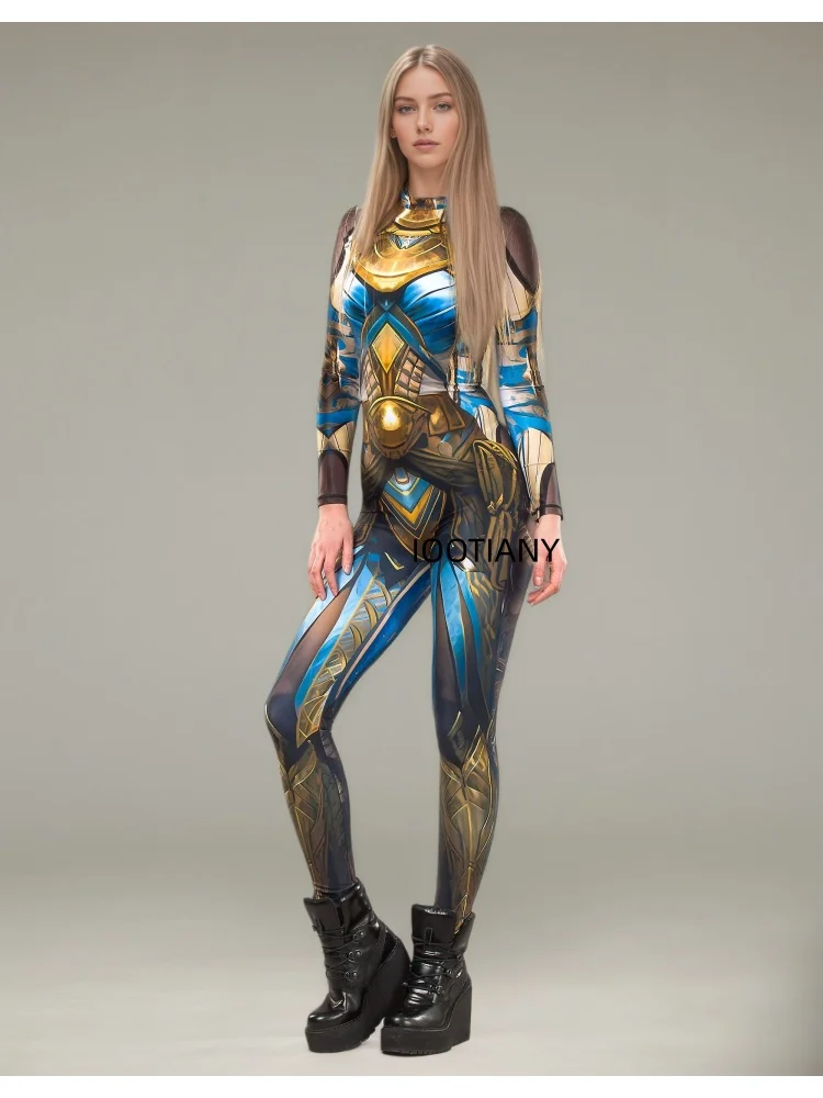 Bunter Kunst-Graffiti-Skelett-Schädel-Bodysuit Halloween Enger Roboter-Cosplay-Jumpsuit Rave-Festival-Club-Wear Catsuit-Kostüm – Detail 11
