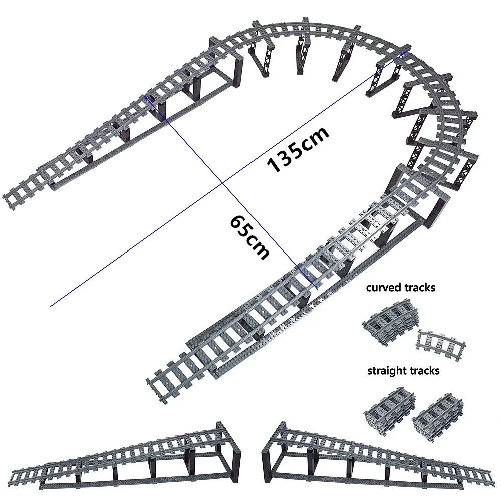 City Trains straight  Track Rail Bricks Model Uphill Tracks soft Flexible Switch curved Railway  Building Blocks kids Toys