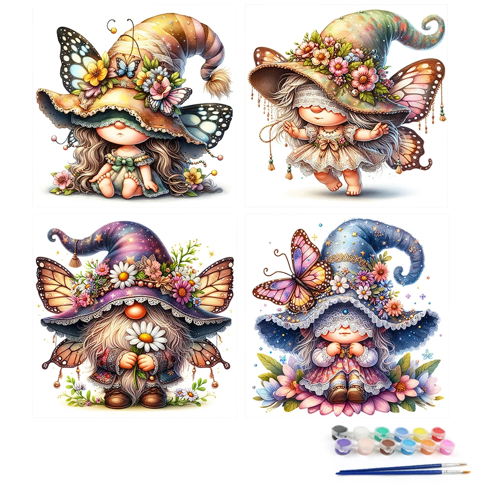 

Набор для рисования по номерам (4 шт.) на холсте, DIY, масляная живопись, картина с гномами, декор, 40x40 см