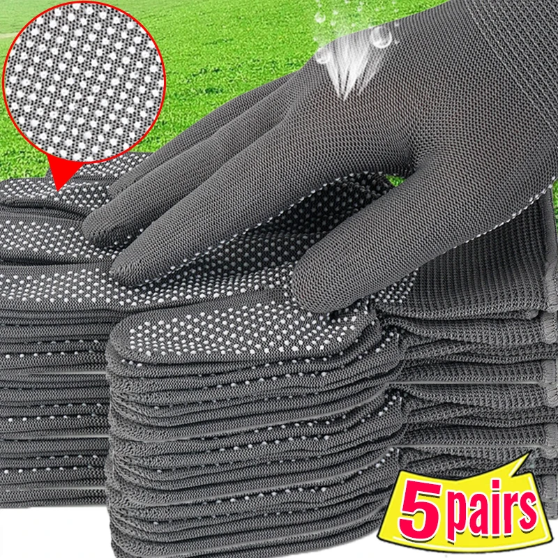 Guantes de trabajo de nailon antideslizantes para montar, manoplas finas resistentes al desgaste, antiincrustantes para manos, manoplas para pantalla táctil, 1/5 pares