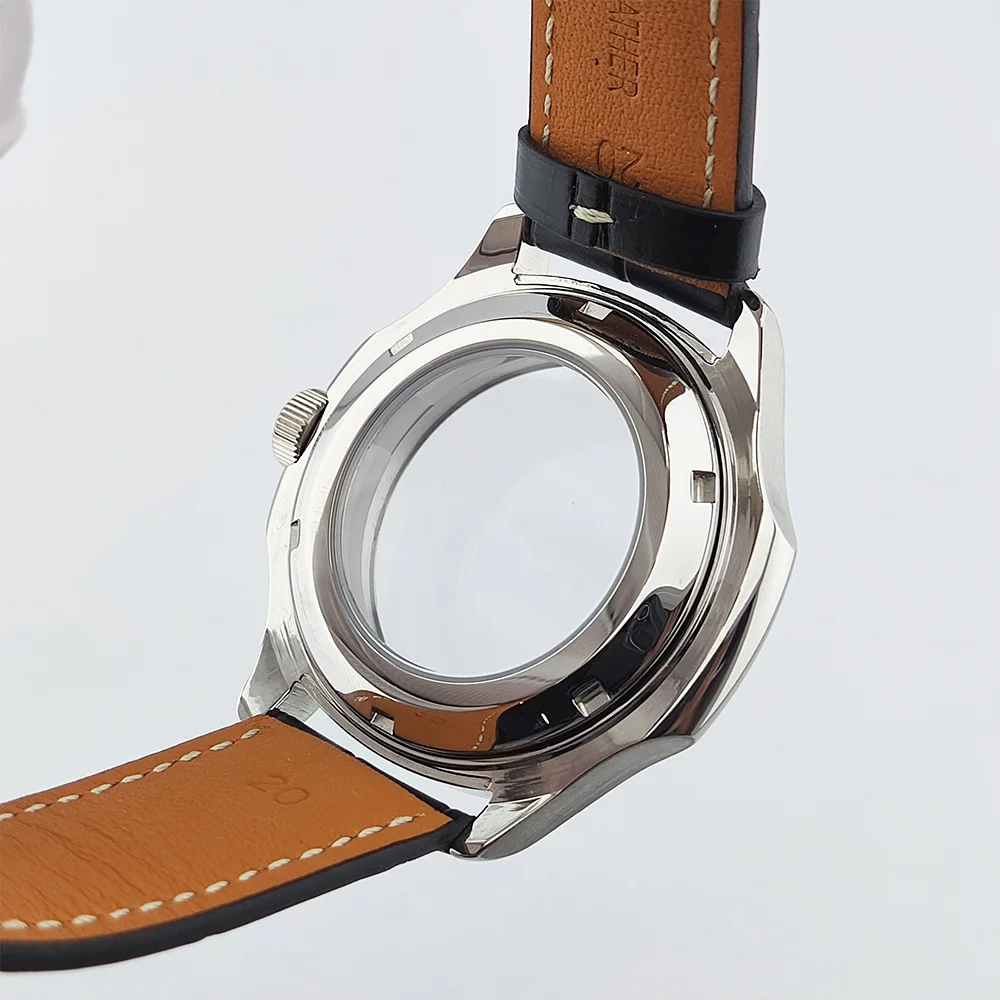 Custodia NH35 custodia impermeabile in vetro zaffiro cinturino in pelle adatta per cassa dell'orologio da 28,5 mm cassa dell'orologio da uomo da 44 mm cassa dell'orologio NH35