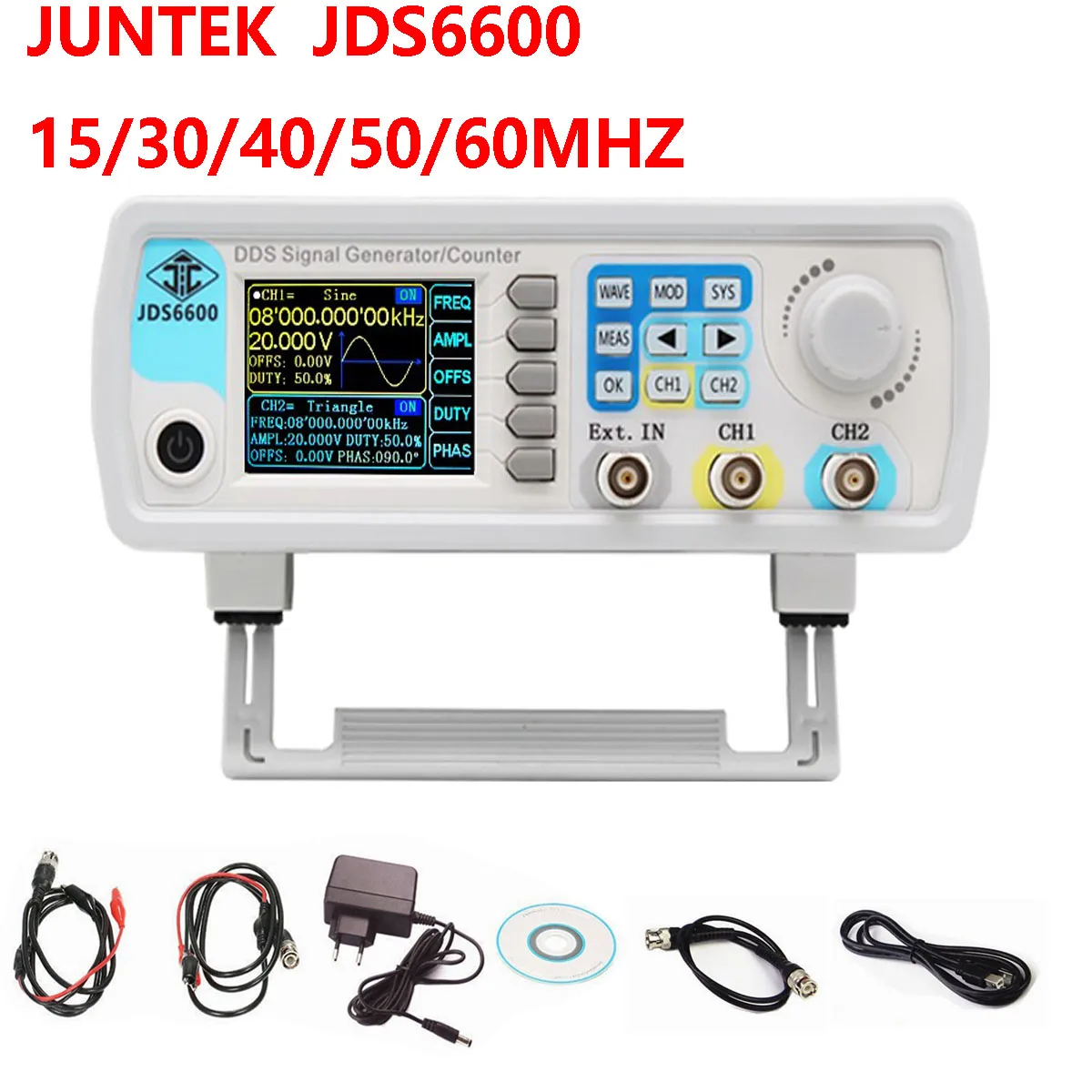 JDS6600 15/30/40/50/60Mhz Digitale Controle Signaal Generator Dual-Channel Dds Functie willekeurige Sinus Golfvorm Frequentie Meter