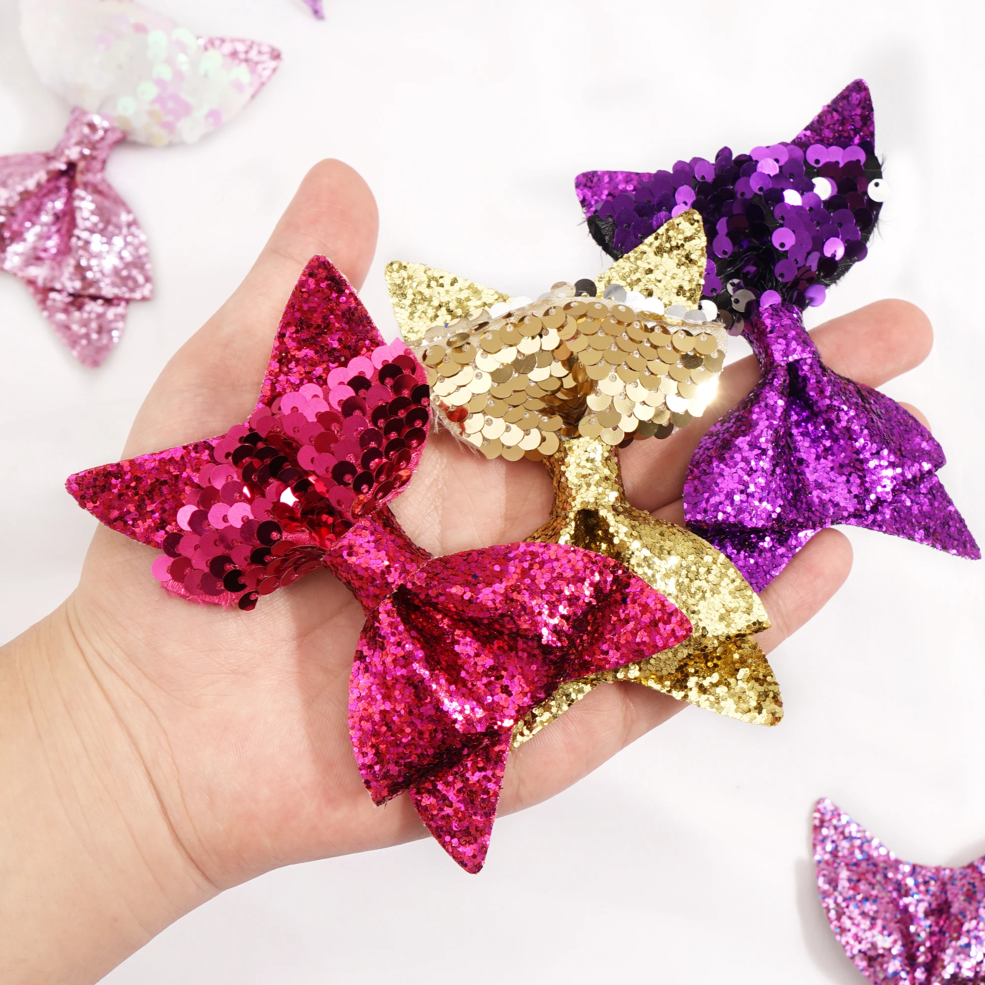 20Pcs Glitter Hair Bows Clips 4Inch Bunt Sequins Hairclips Alligator Clips Boutique Hair Accessories For Girls Teens Kids