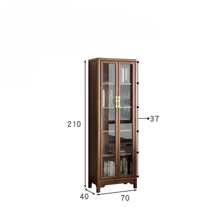 

Modern Chinese Minimalist Elm Glass Display Locker Antique Zen Solid Wood Bookcase