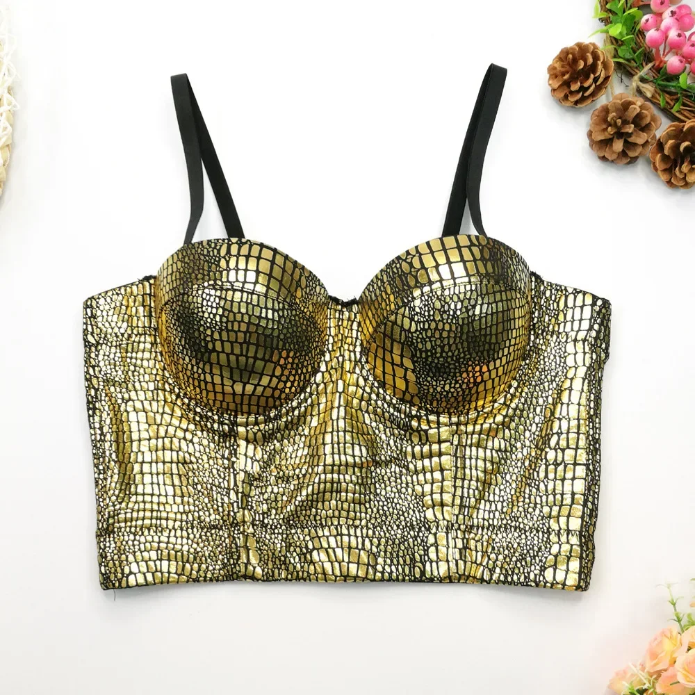 Snake Pattern Gilding Tube Top Female Slim Fish Bone Nightclub Dancing Prints Push Up Bra Bralette Sexy Underwear Women