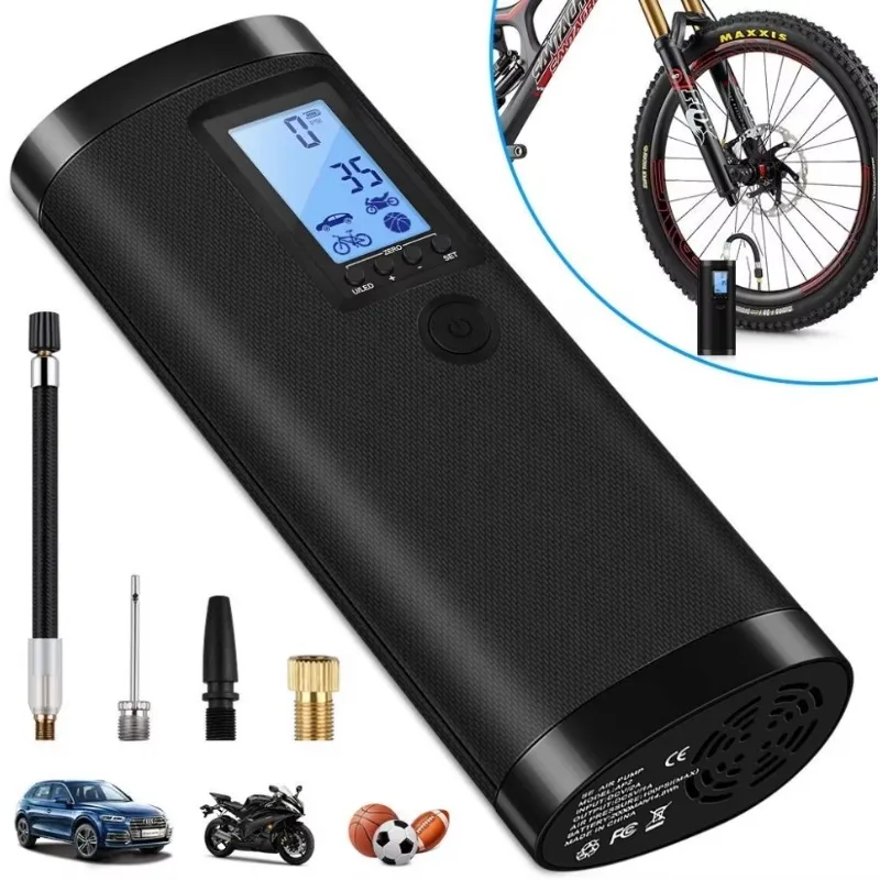 Rechargeable Air Compressor Pump Mini, Portable Cordless 2000mAh Power Bank USB Charging, for Motorcycle, Bike, Bicycle