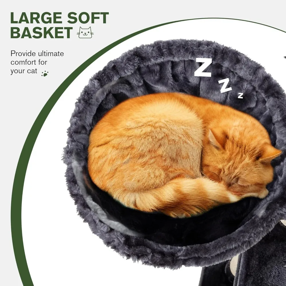 Grande Cat Tree Tower para Indoor Big Cats, Plush Poleiros, Cat Condo, Sisal Arranhar Posts, Rede e Cestas, 66"