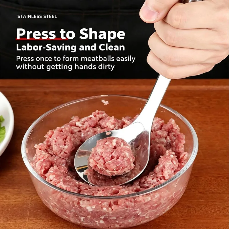 304 Stainless Steel Meatball Making Spoon Manual Squeeze Meat Ball Maker Household Hand‑press Fish Meatball Extruding Scoop