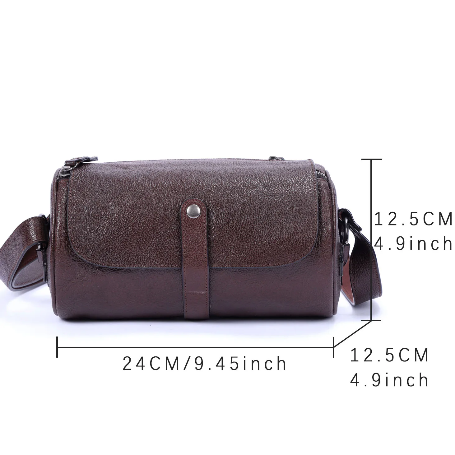 Echte Leder-Umhängetasche für Herren, Zylindertasche, schlicht, aus hochwertigem, pflanzlich gegerbtem Rindsleder, modisch und lässig – Detail 3