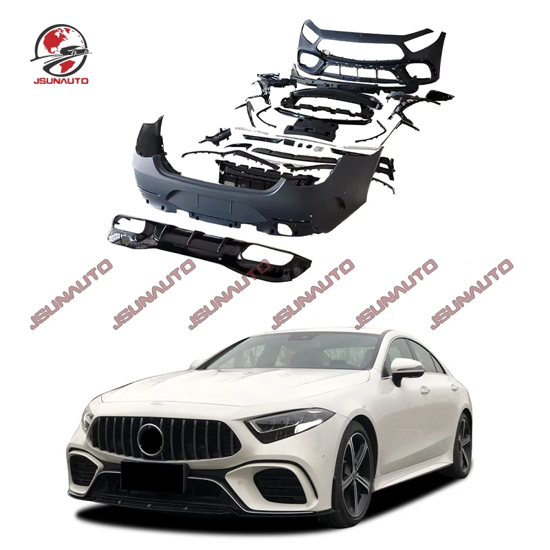 

For Benz 2018-2023 CLS to GT63S Unpainted Front Bumper Grill Rear Bumper Diffuser With Exhaust CLS63 Style Body Kit For W257