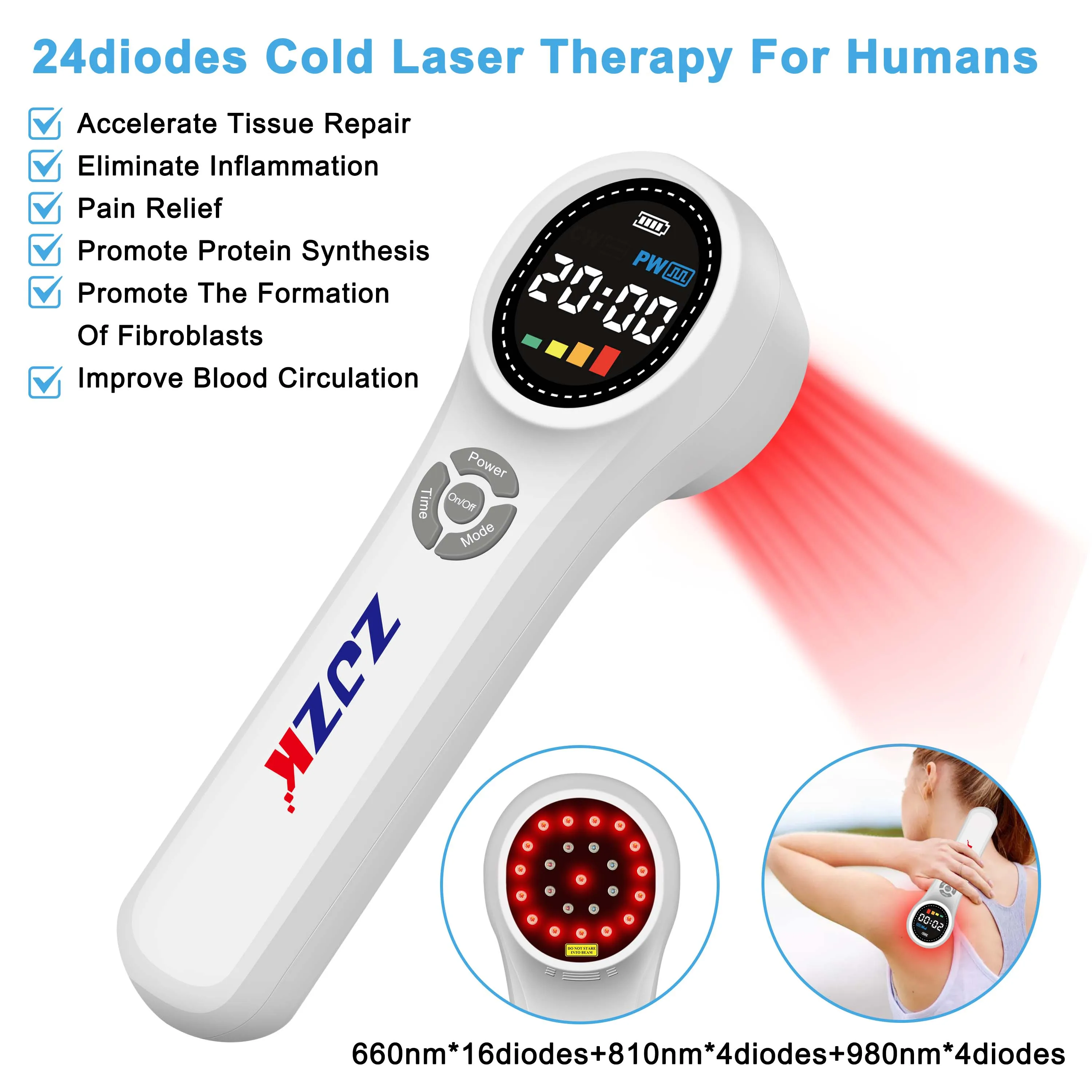 

ZJZK Theralase Cold Laser Therapy Powerful 660nmx16diodes Red Light 810nmx4diodes+980nmx4diodes For Bone Spurs Incisions