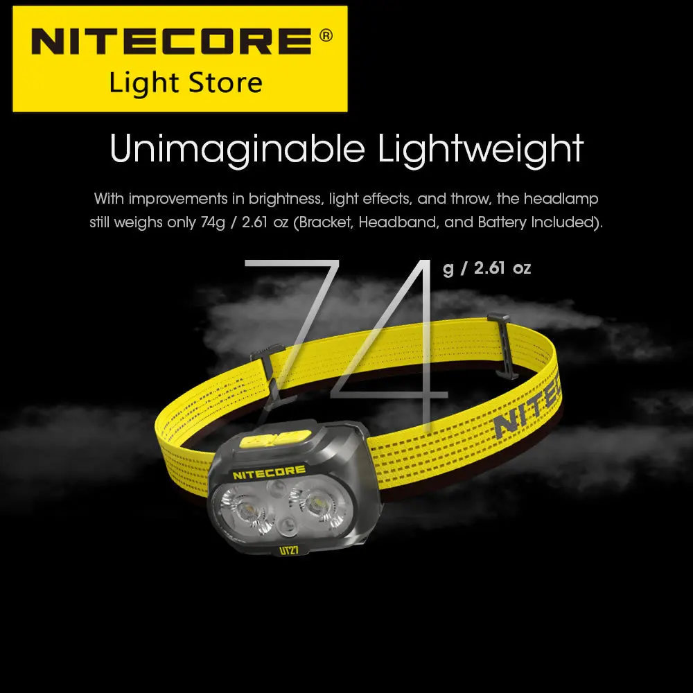 wholesale NITECORE New UT27 800L Ultra Lightweight Triple Output Elite Headlamp Running Camping Headlight + Rechargeable Battery