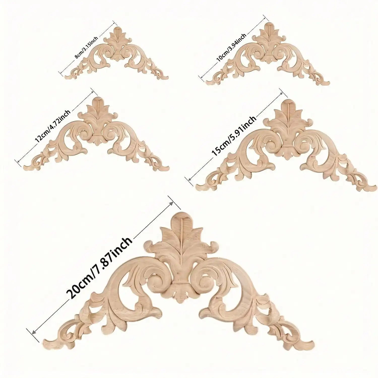 4 Packs Unpainted Wooden Carved Corner Decals, Retro Carvings Embellishments For Door Cabinet Bed Wall Mantel Mirror Wardrobe