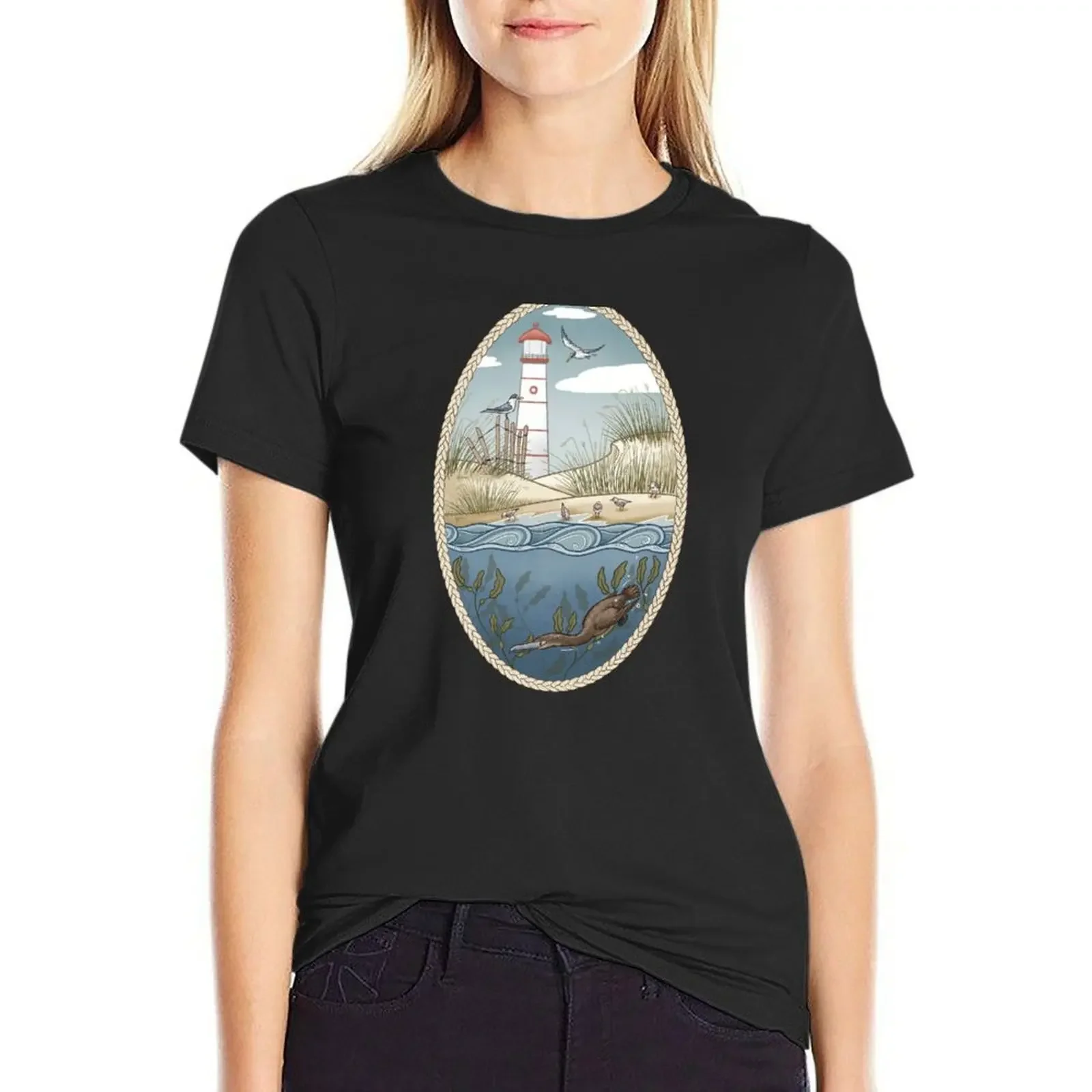 

Coastal Beach Birds T-Shirt Female clothing anime tops Woman clothes
