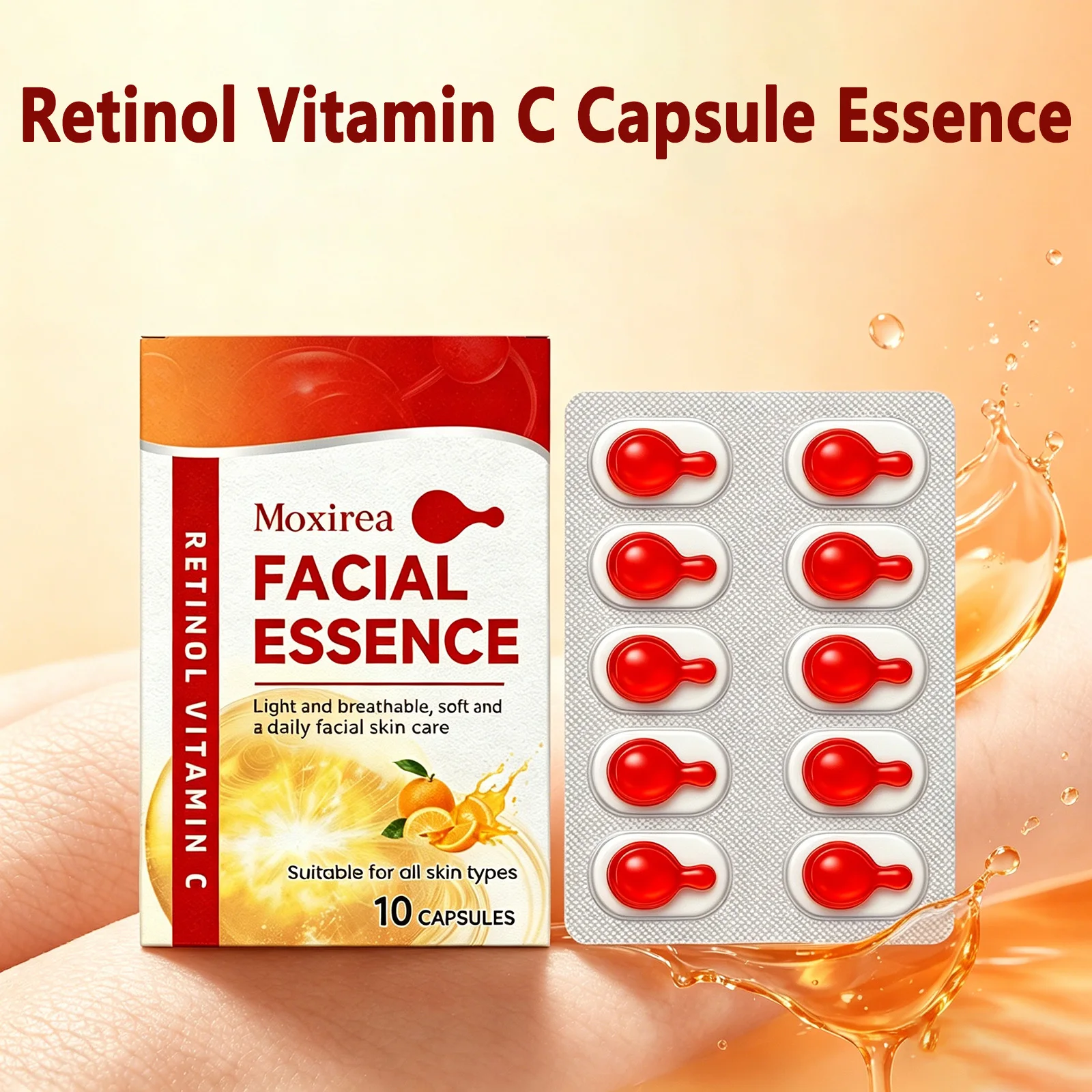 Essência em Cápsulas de Vitamina C para Hidratação Profunda, Hidrata e Suaviza a Pele com Retinol e Glicerina, Sérum Antioxidante Iluminador para Cuid