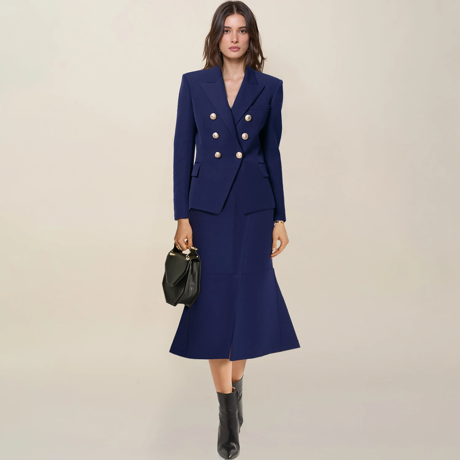 Allingentle Abito con gonna blazer doppiopetto Set da 2 pezzi da donna Elegante gonna corta Abiti da ufficio per feste aziendali Personalizza