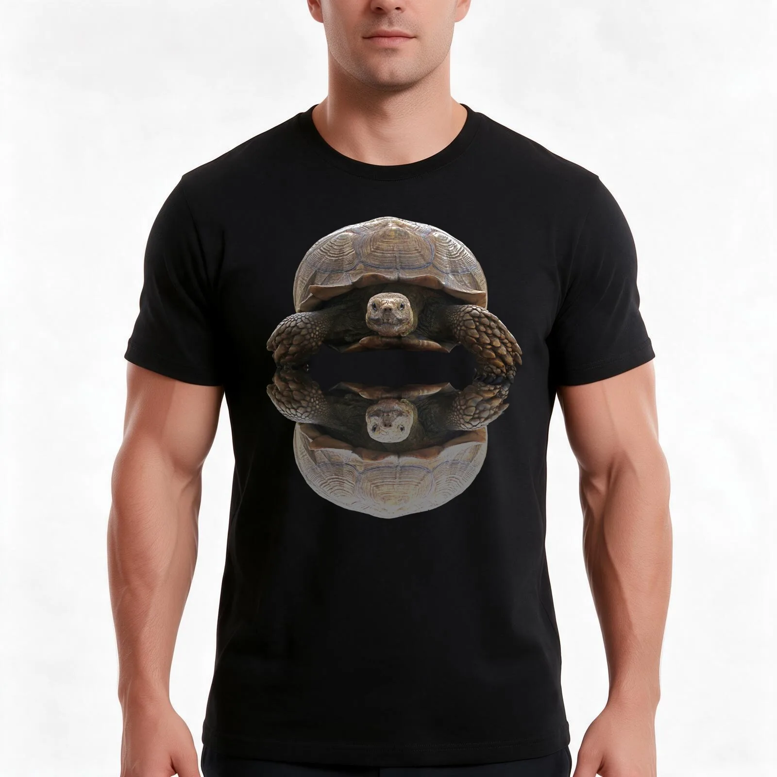 Sulcata Tortoise with Reflection T-Shirt, Summer Casual Cotton Tee, Oversized Streetwear Tops, Vintage Graphic Print