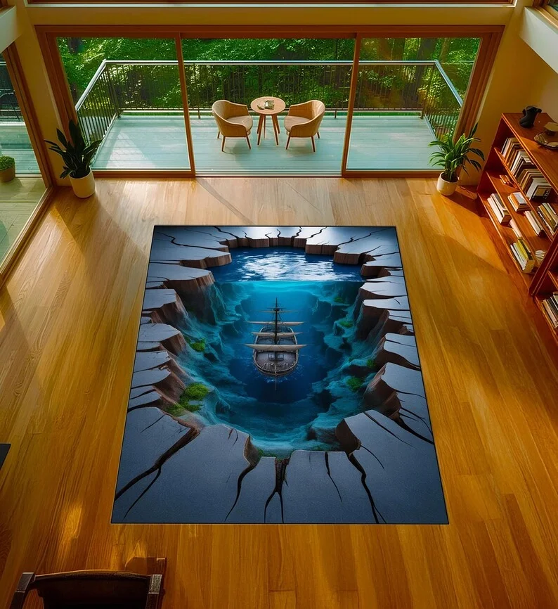 Visual Three-dimensional Hole Carpet Cliff Pattern Living Room Full of Creative Floor Mats Home Decoration Door Rug