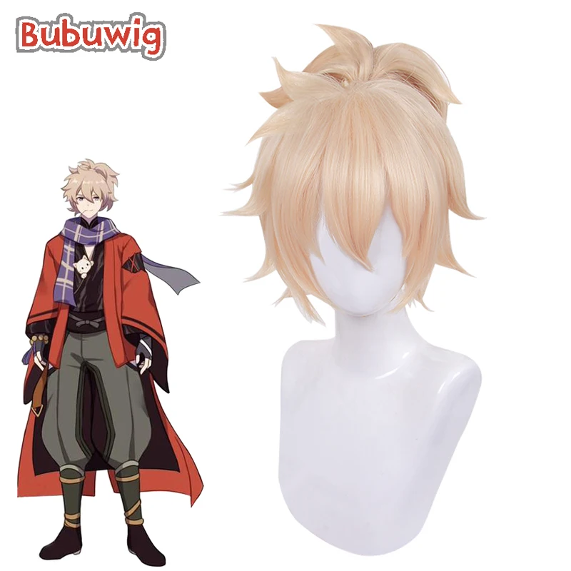 

Bubuwig Synthetic Hair Genshin Impact Kaedehara Kazuha's Friend Cosplay Wig Women 30cm Short Blonde Ponytail Heat Resistant Wigs