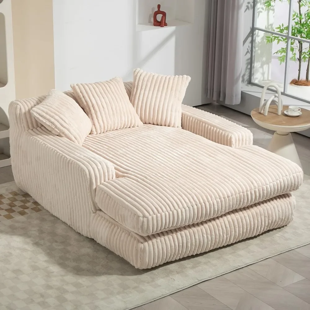 Oversized Chaise Lounge Chair Indoor,Corduroy Loveseat Floor Sofa,Comfy Short Plush Cloud Couch Bed,Modern Sleeper Chair Sofa