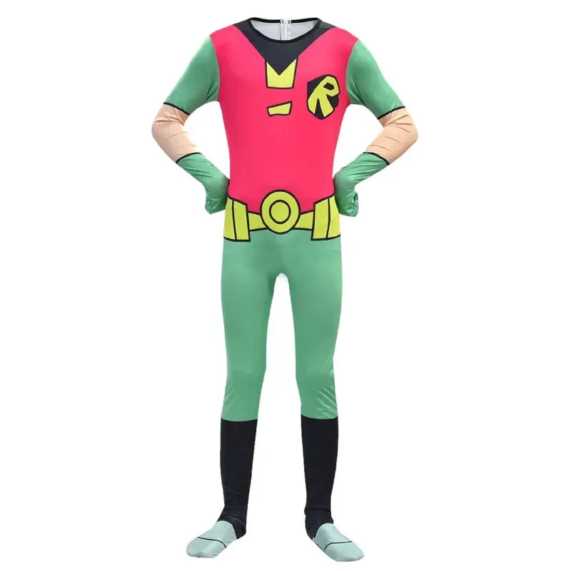 New 2025 Halloween Costumes for Kids Teen Titans Go Robin Cosplay Boys Girls Bodysuit and cloak Cartoon Disfraces Carnival☆★☆★qq