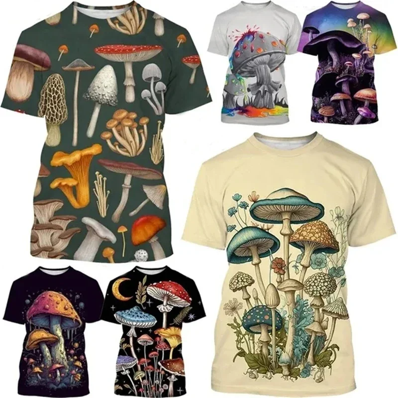 Summer Men\'s Casual T Shirts 3d Print T-shirt Art Design Colorful Mushroom Print T-shirts For Men Short Sleeve Streetwear Tops