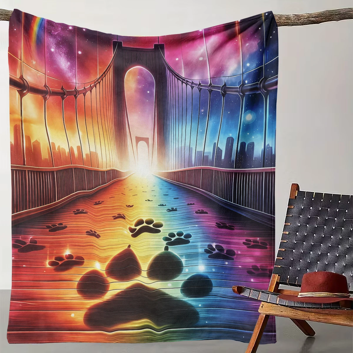 

1 Piece Fantasy Nebula Bridge Paw Print Blanket | Fairy Tale Fantasy Style Soft Throw Blanket for Living Room and Bedroom Ins
