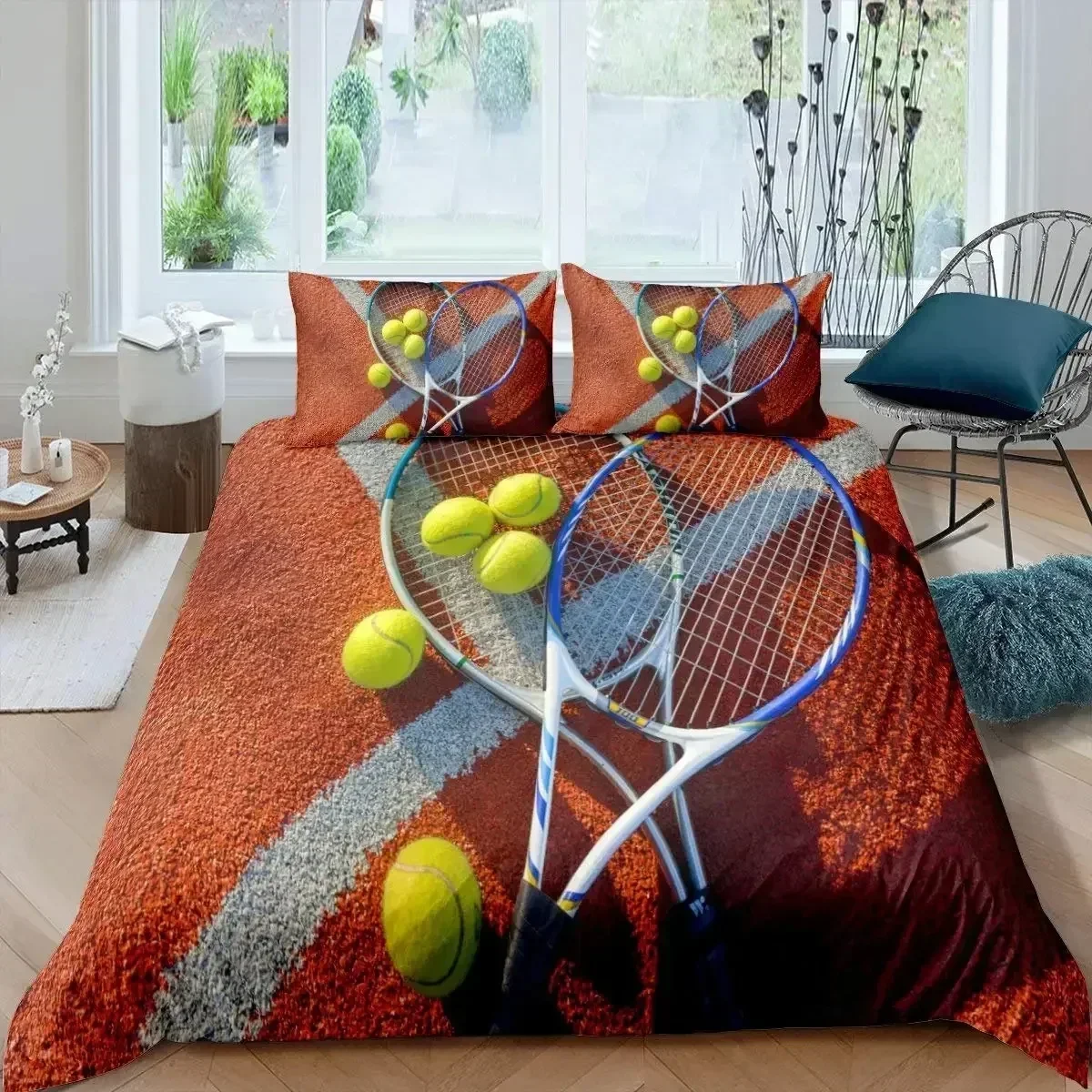 Tennis Ball Duvet Cover Set New Sports Game Themed Bedding Set Twin Size for Kids Teens Adult Tennis Racket Ball Comforter Cover