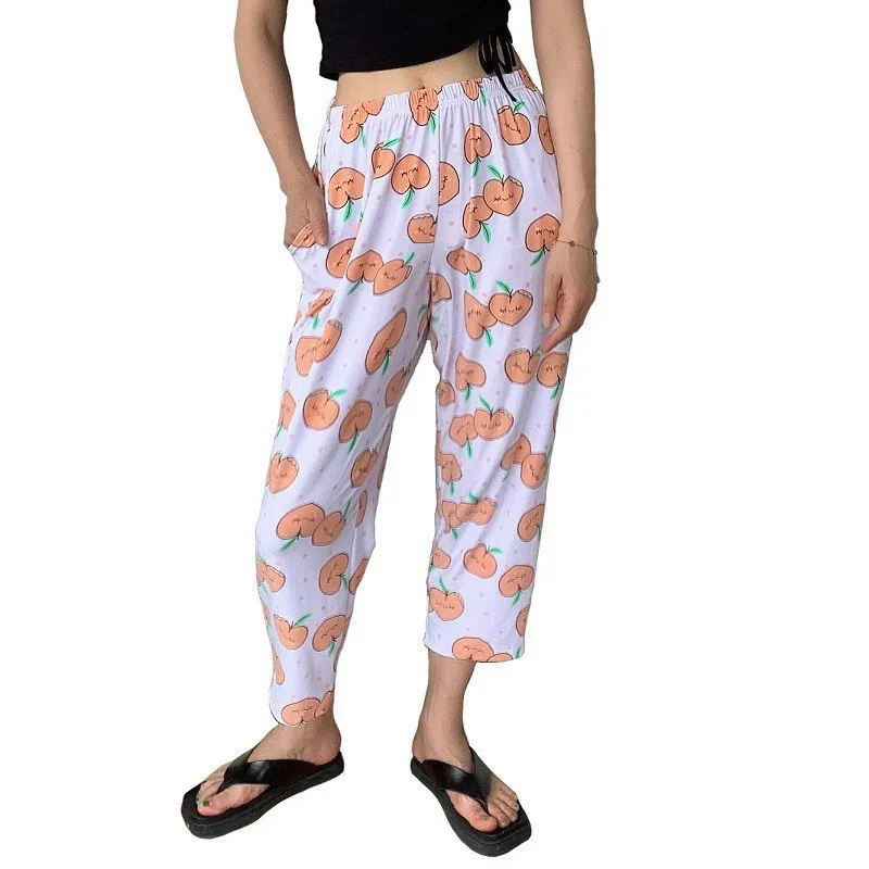 3XL 5XL 7XL Plus Size Printed Pajamas Pant For Women Sleepwear Loose Nine Point Pants Spring Summer Night Wear Trousers