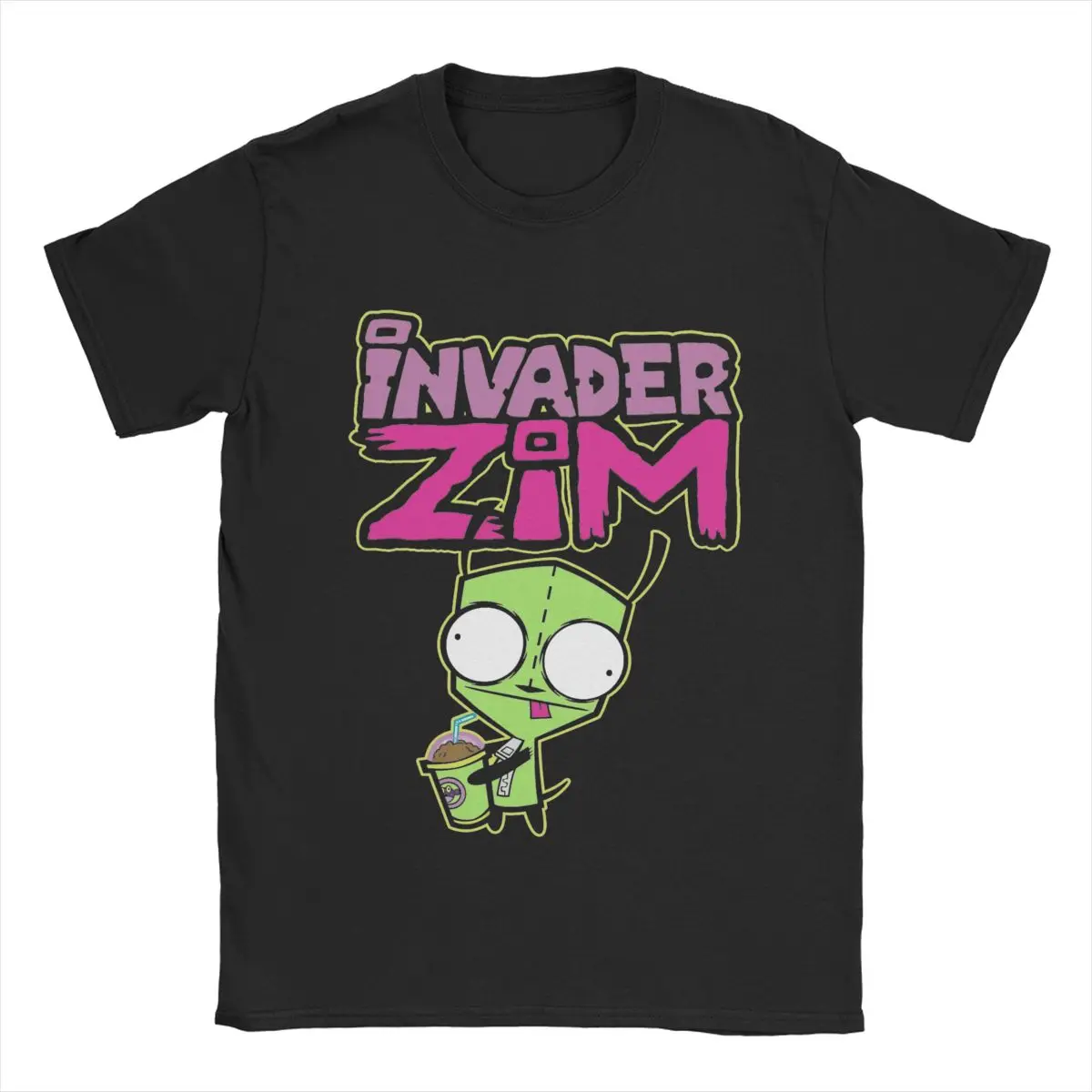 Funny Invader Zim GIR Snacking Portrait T-Shirt for Men Crewneck Cotton T Shirts Short Sleeve Tees Printed Tops