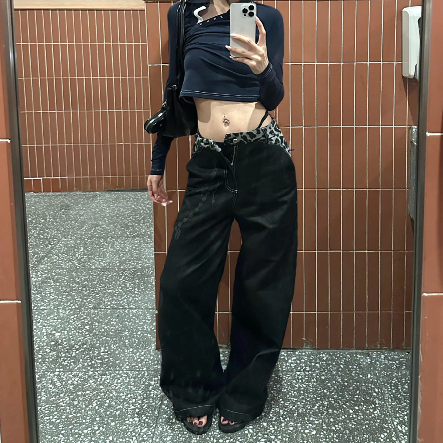 Женские мешковатые джинсы с леопардовым принтом Abi Y2k, японская уличная одежда, джинсовые брюки-бойфренды в стиле кибер-панк, гранж, Харадзюку, ковбойские брюки 2000-х годов, новинка