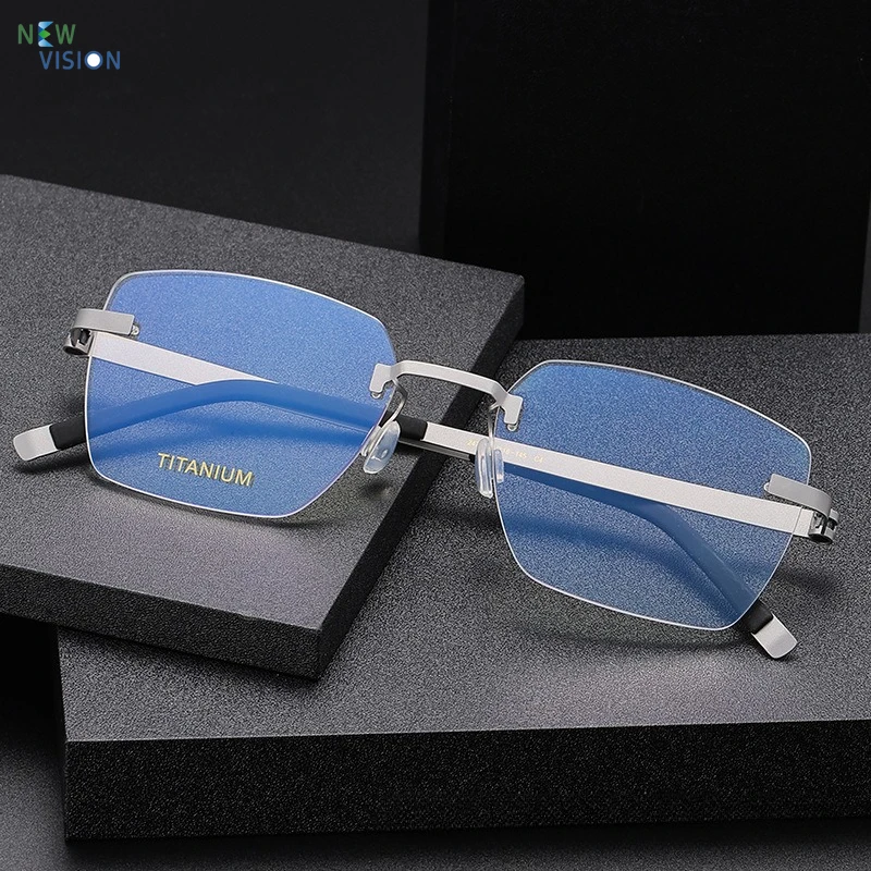 

2025 New Frameless Glasses Screw Free Structure Retro Men Business Grade Pure Titanium Eyeglass Frame Support Prescription Lens